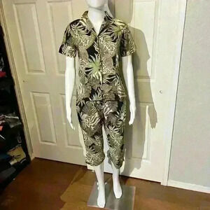 VTG SunBay Cottons Beach Animal Rayon Cruise Womens 2 PC Capris Pants Top Set